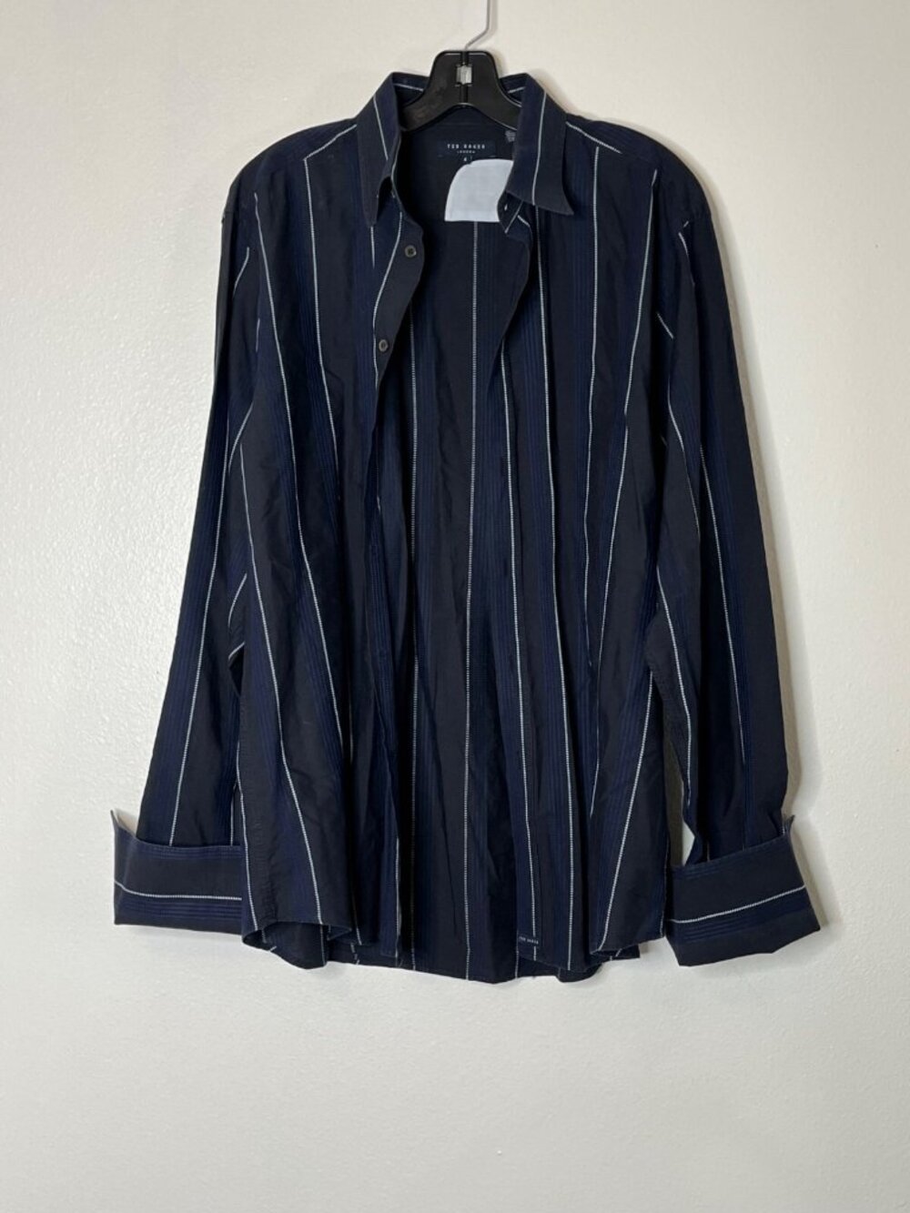 Ted Baker Mens Navy Blue Striped Long Sleeve Button-Up Shirt Size 4 - Picture 3 of 7